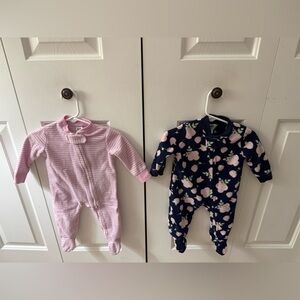Pink and Navy 0-3M warm footie pajamas